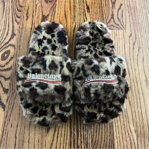 Balenciaga Leopard Print Fur Slides